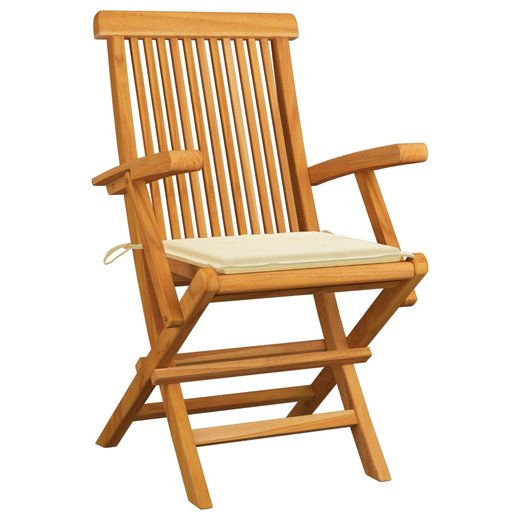 Gartensthle mit Cremeweien Kissen 4 Stk. Teak Massivholz