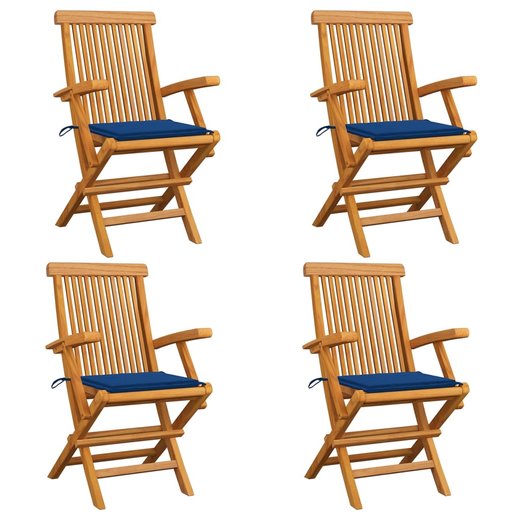 Gartensthle mit Knigsblauen Kissen 4 Stk. Massivholz Teak