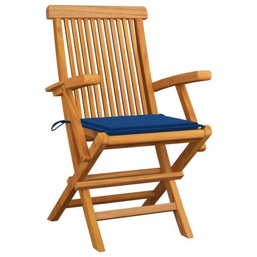 Gartensthle mit Knigsblauen Kissen 4 Stk. Massivholz Teak