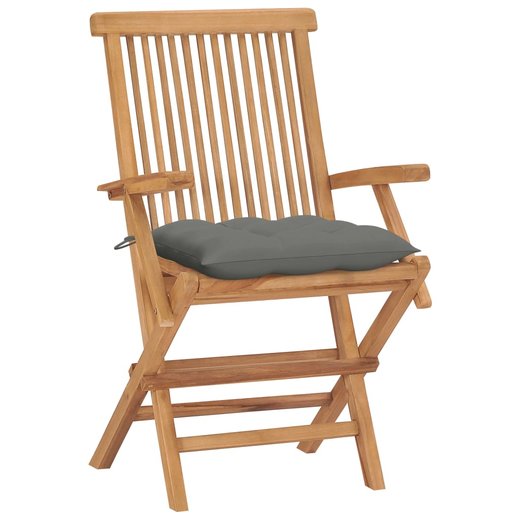 Gartensthle mit Grauen Kissen 4 Stk. Massivholz Teak
