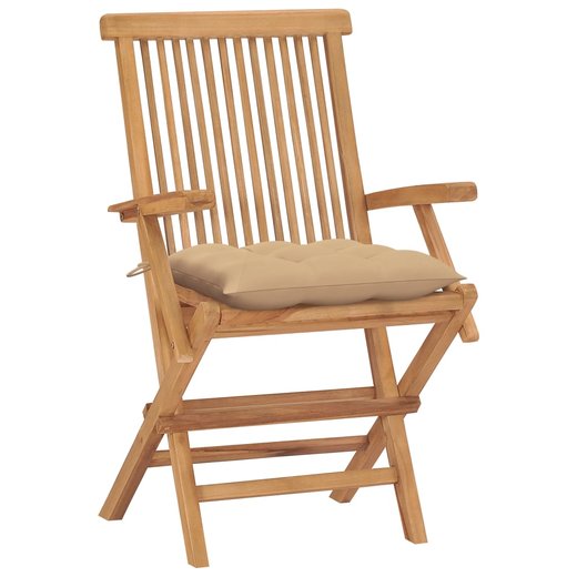 Gartensthle mit Beige Kissen 4 Stk. Massivholz Teak