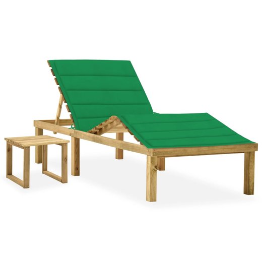 Garten-Sonnenliege mit Tisch und Auflage Kiefer Imprgniert