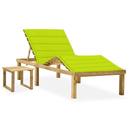 Garten-Sonnenliege mit Tisch und Auflage Kiefer Imprgniert