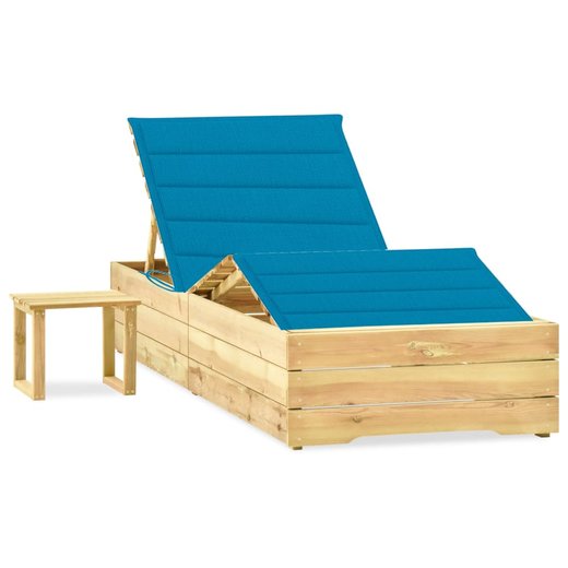 Garten-Sonnenliege mit Tisch und Auflage Kiefer Imprgniert