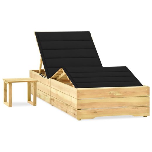 Garten-Sonnenliege mit Tisch und Auflage Kiefer Imprgniert
