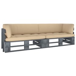 2-Sitzer-Palettensofa mit Kissen Grau Imprgniertes...
