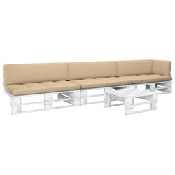 4-tlg. Paletten-Lounge-Set mit Kissen Wei Kiefer...