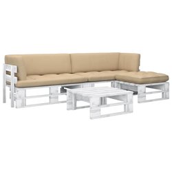 4-tlg. Paletten-Lounge-Set mit Kissen Wei Kiefer...