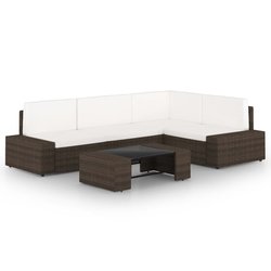 5-tlg. Garten-Lounge-Set mit Kissen Braun Poly Rattan