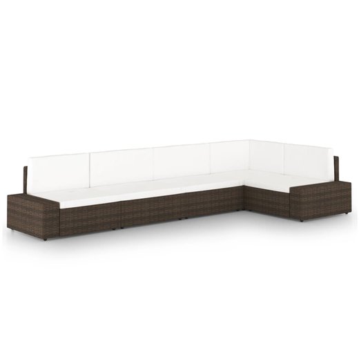 5-tlg. Garten-Lounge-Set mit Kissen Braun Poly Rattan