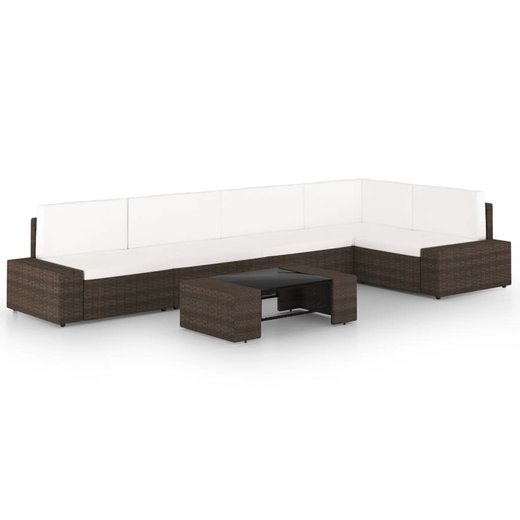 6-tlg. Garten-Lounge-Set mit Kissen Braun Poly Rattan
