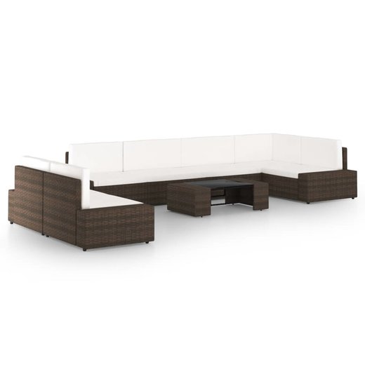 8-tlg. Garten-Lounge-Set mit Kissen Braun Poly Rattan