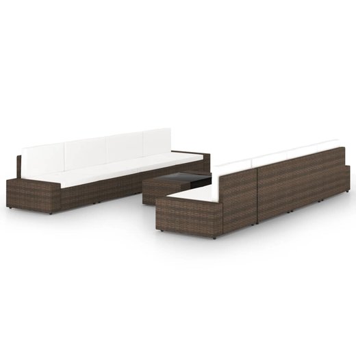 9-tlg. Garten-Lounge-Set mit Kissen Braun Poly Rattan