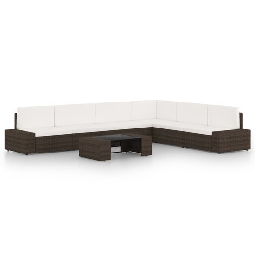 7-tlg. Garten-Lounge-Set mit Kissen Braun Poly Rattan