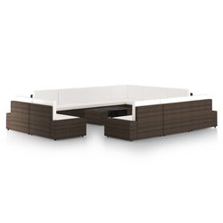 12-tlg. Garten-Lounge-Set mit Kissen Braun Poly Rattan