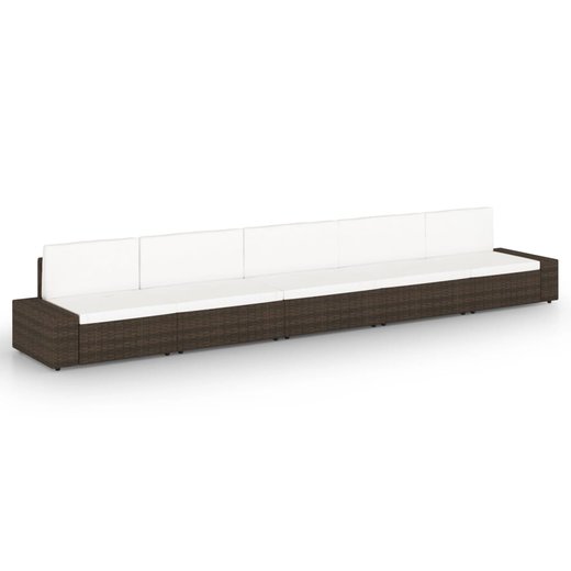 5-tlg. Garten-Lounge-Set mit Kissen Braun Poly Rattan