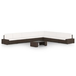 9-tlg. Garten-Lounge-Set mit Kissen Braun Poly Rattan