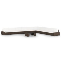 11-tlg. Garten-Lounge-Set mit Kissen Braun Poly Rattan