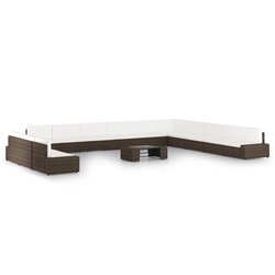 14-tlg. Garten-Lounge-Set mit Kissen Braun Poly Rattan