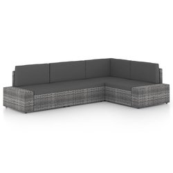4-tlg. Garten-Lounge-Set mit Kissen Grau Poly Rattan