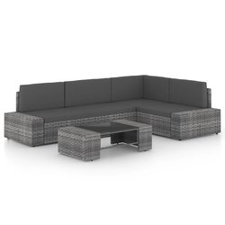 5-tlg. Garten-Lounge-Set mit Kissen Grau Poly Rattan