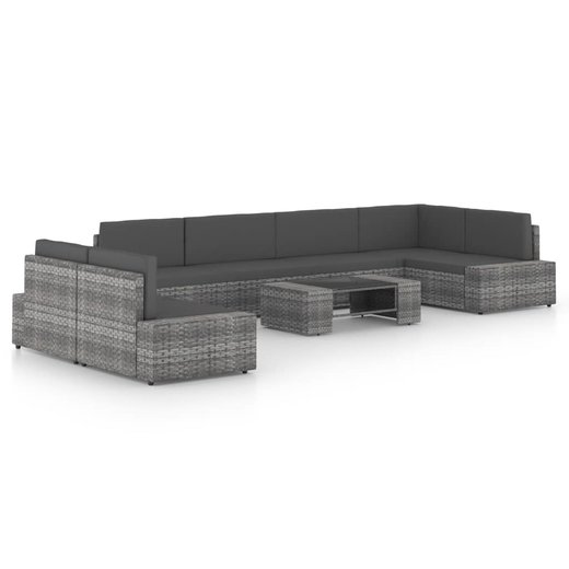 8-tlg. Garten-Lounge-Set mit Kissen Grau Poly Rattan