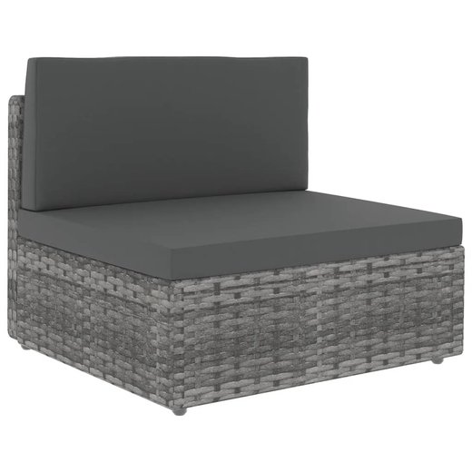 5-tlg. Garten-Lounge-Set mit Kissen Grau Poly Rattan