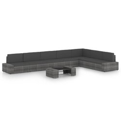 8-tlg. Garten-Lounge-Set mit Kissen Grau Poly Rattan