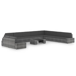 11-tlg. Garten-Lounge-Set mit Kissen Grau Poly Rattan
