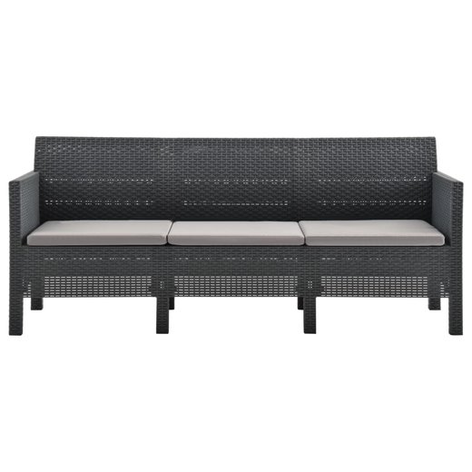 3-Sitzer Gartensofa mit Kissen Anthrazit PP Rattan