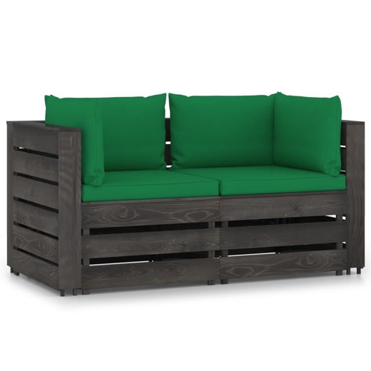 2-Sitzer-Gartensofa mit Kissen Grau Imprgniertes Holz