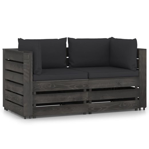 2-Sitzer-Gartensofa mit Kissen Grau Imprgniertes Holz