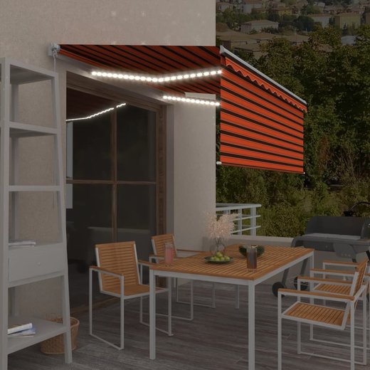 Gelenkarmmarkise Einziehbar Jalousie LED 3x2,5 m Orange Braun