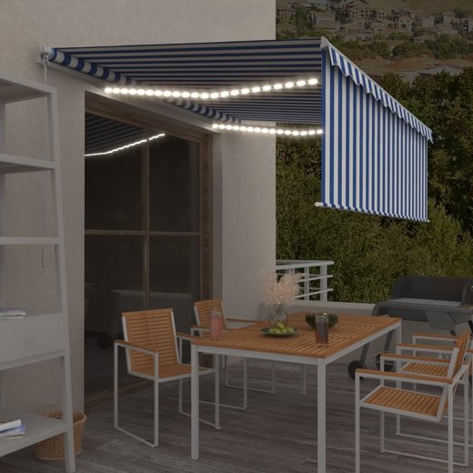 Gelenkarmmarkise Einziehbar mit Jalousie LED 4,5x3m Blau & Wei
