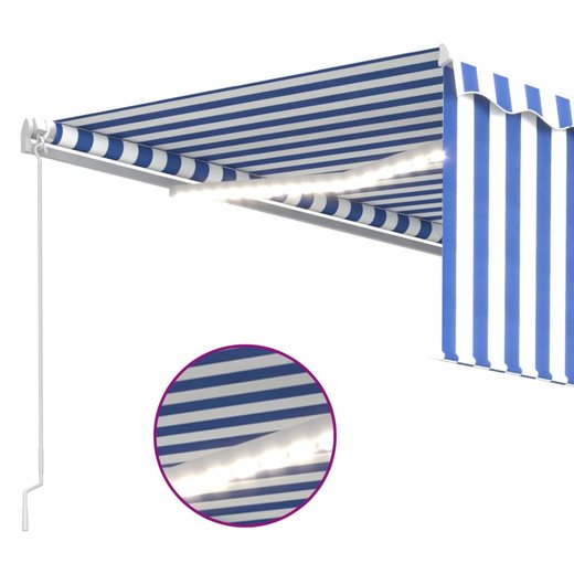 Gelenkarmmarkise Einziehbar mit Jalousie LED 4,5x3m Blau & Wei