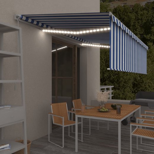 Gelenkarmmarkise Einziehbar mit Jalousie LED 5x3 m Blau & Wei