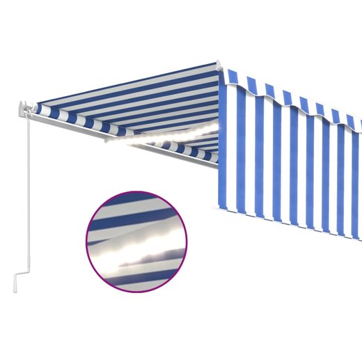 Gelenkarmmarkise Einziehbar mit Jalousie LED 5x3 m Blau & Wei