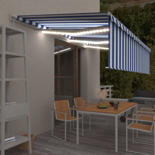 Gelenkarmmarkise Einziehbar mit Jalousie LED 6x3 m Blau & Wei