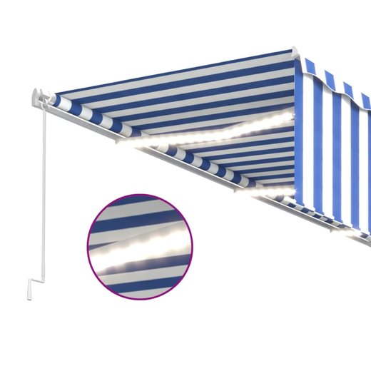 Gelenkarmmarkise Einziehbar mit Jalousie LED 6x3 m Blau & Wei