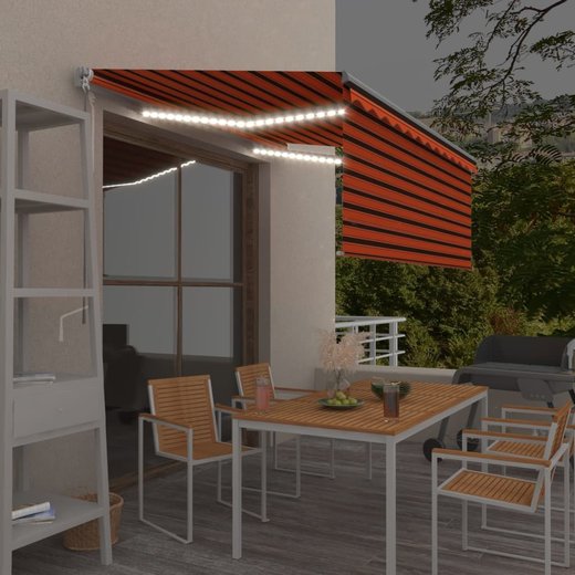 Gelenkarmmarkise Einziehbar Jalousie LED 3x2,5 m Orange Braun
