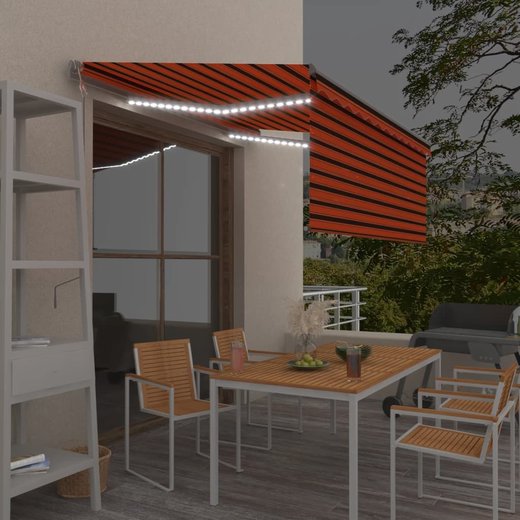 Markise Automatisch Jalousie LED Windsensor 3x2,5m Orange Braun