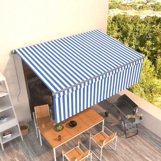 Gelenkarmmarkise Einziehbar mit Jalousie 4,5x3 m Blau und Wei