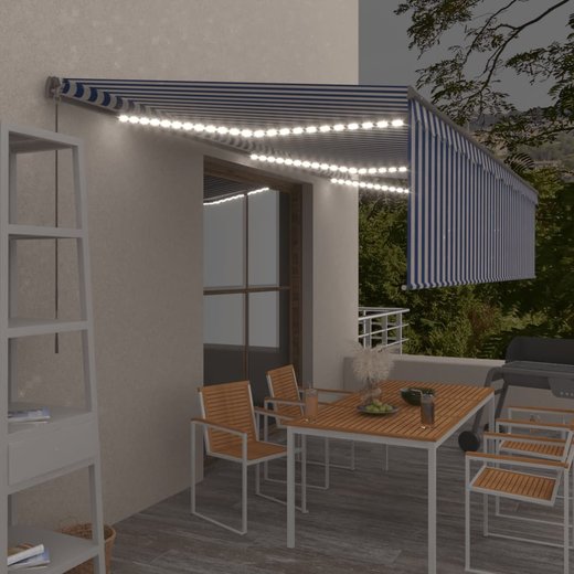 Gelenkarmmarkise Einziehbar mit Jalousie LED 6x3 m Blau & Wei