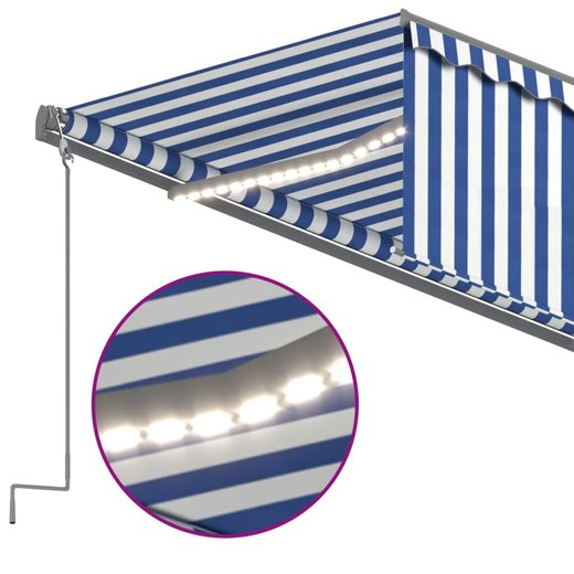 Gelenkarmmarkise Einziehbar mit Jalousie LED 6x3 m Blau & Wei