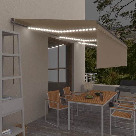 Gelenkarmmarkise Einziehbar mit Jalousie & LED 6x3 m Creme