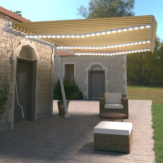 Gelenkarmmarkise Einziehbar mit LED 600x350 cm Gelb und Wei