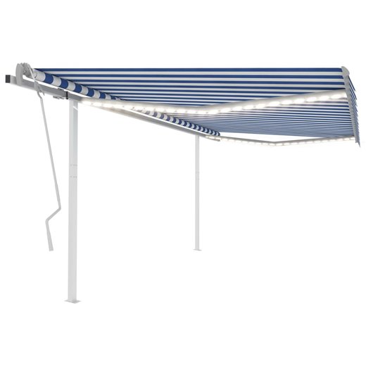 Gelenkarmmarkise Einziehbar mit LED 4,5x3 m Blau und Wei