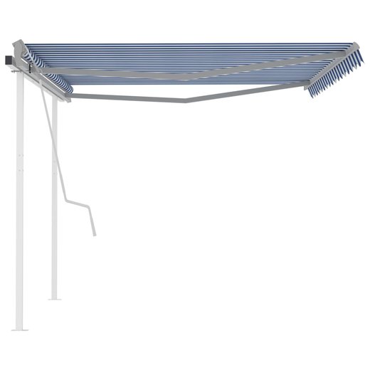 Gelenkarmmarkise Einziehbar mit Pfosten 4,5x3,5 m Blau und Wei