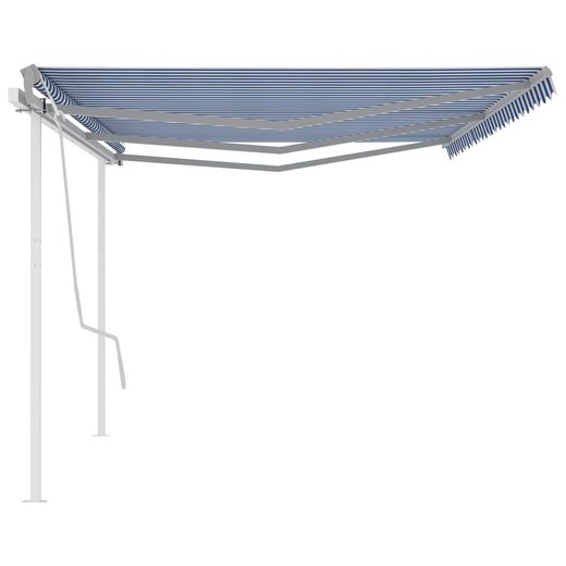 Gelenkarmmarkise Einziehbar mit Pfosten 6x3,5 m Blau und Wei