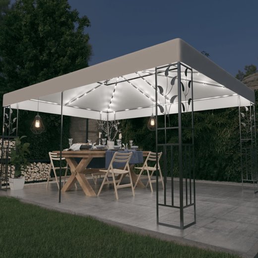 Pavillon mit Doppeldach & LED-Lichterkette 3x4 m Wei